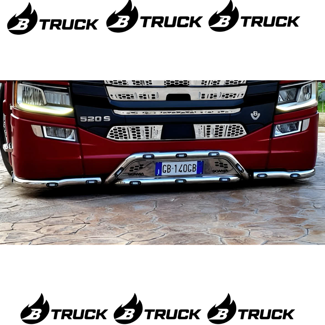 BULLBAR INOX D.60 TARGA CENTRALE SCANIA S C/TUBO DI RINFORZO APERTO A CENTRO